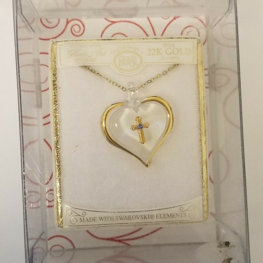 Glass Boron gold necklace heart & cross pandent